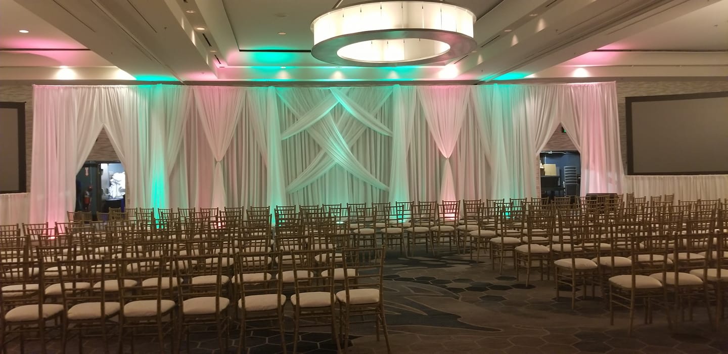 Pipe and Drape Double Layer Backdrop poly and sheer Swags Pipe and Drape Double Layer Backdrop poly and sheer Swags